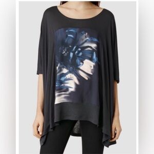 Allsaints Haze Dream Graphic Panel Oversized Shirt Black S/M